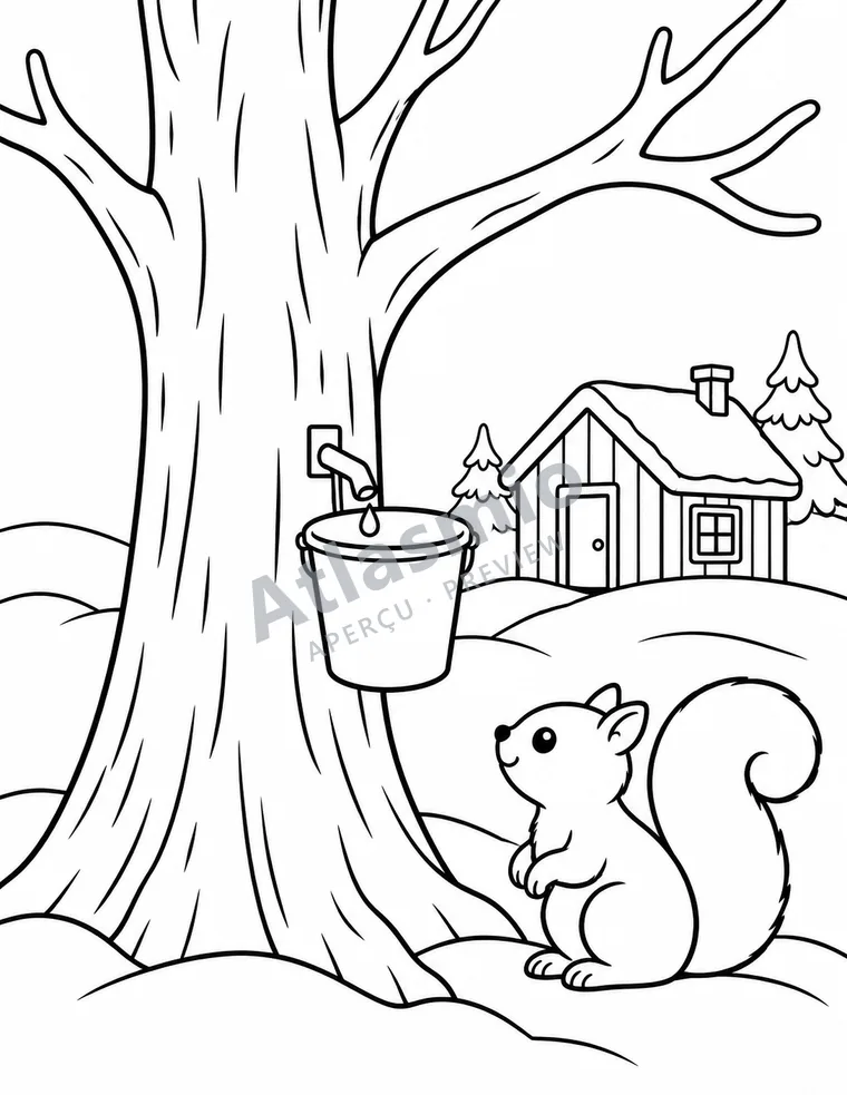 Illustration à colorier : À la cabane à sucre