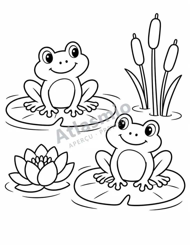 Illustration à colorier : Les grenouilles de l’étang