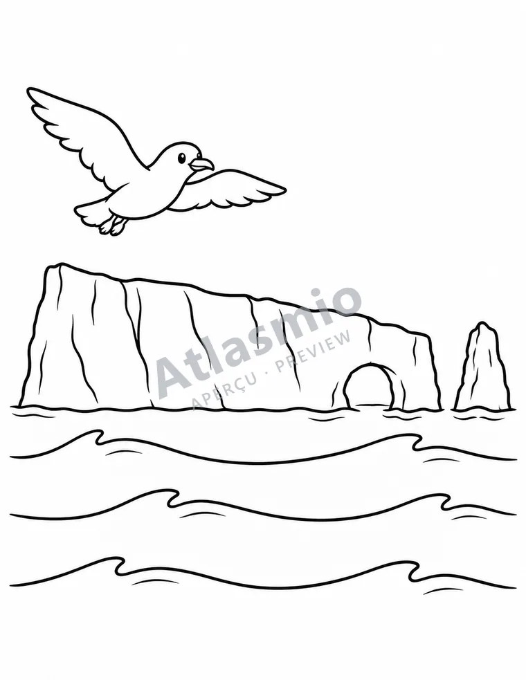 Illustration à colorier : Le rocher Percé vu du rivage