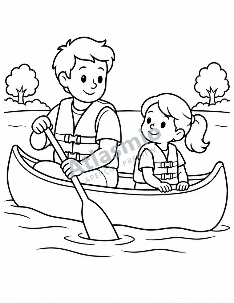 Colouring illustration: A canoe outing
