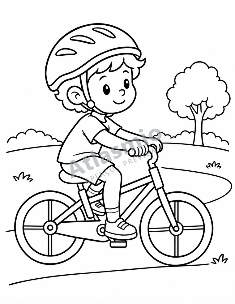 Colouring illustration: Cycling along the path