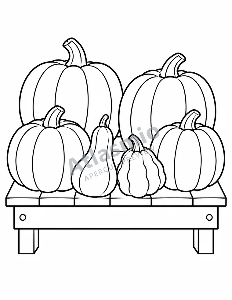 Illustration à colorier : Les citrouilles du marché