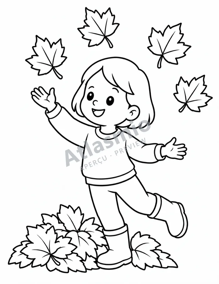Illustration à colorier : Un tapis de feuilles