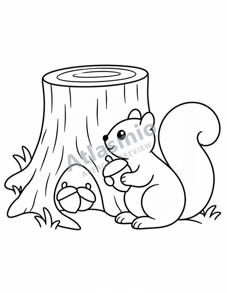 Colouring illustration: The squirrel stores food