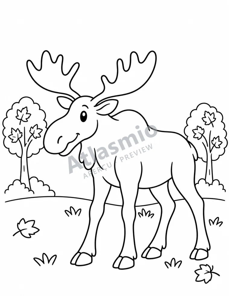 Illustration à colorier : Un orignal dans la forêt