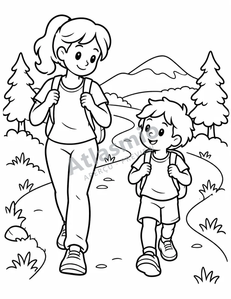 Colouring illustration: A mountain walk