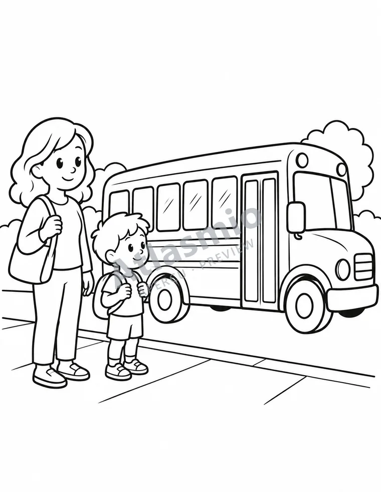 Colouring illustration: Back to school