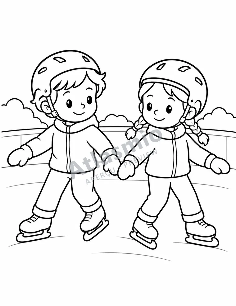 Colouring illustration: At the neighbourhood skating rink