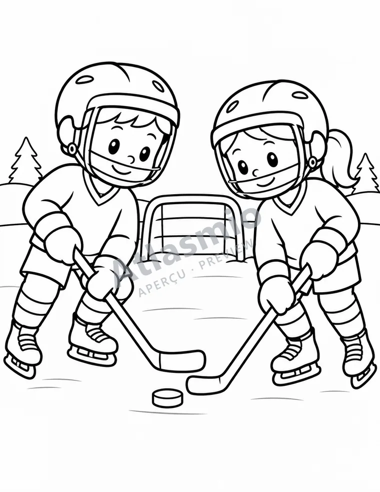 Colouring illustration: An outdoor hockey game