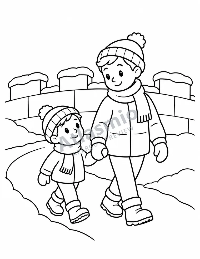 Colouring illustration: Old Québec in the snow