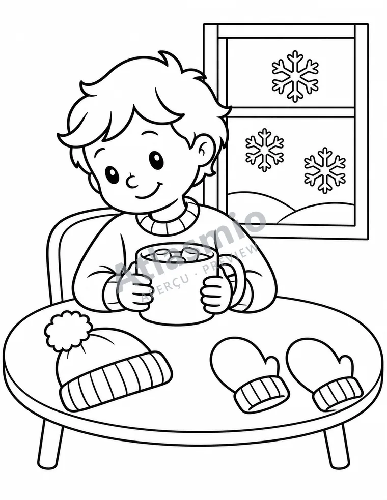 Illustration à colorier : Un chocolat chaud