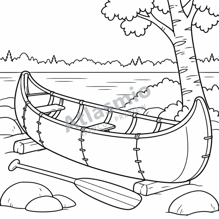 Illustration à colorier : Un canot d’écorce