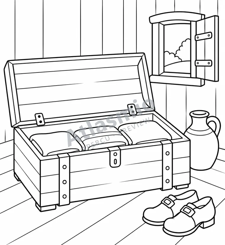 Colouring illustration: A chest full to the top