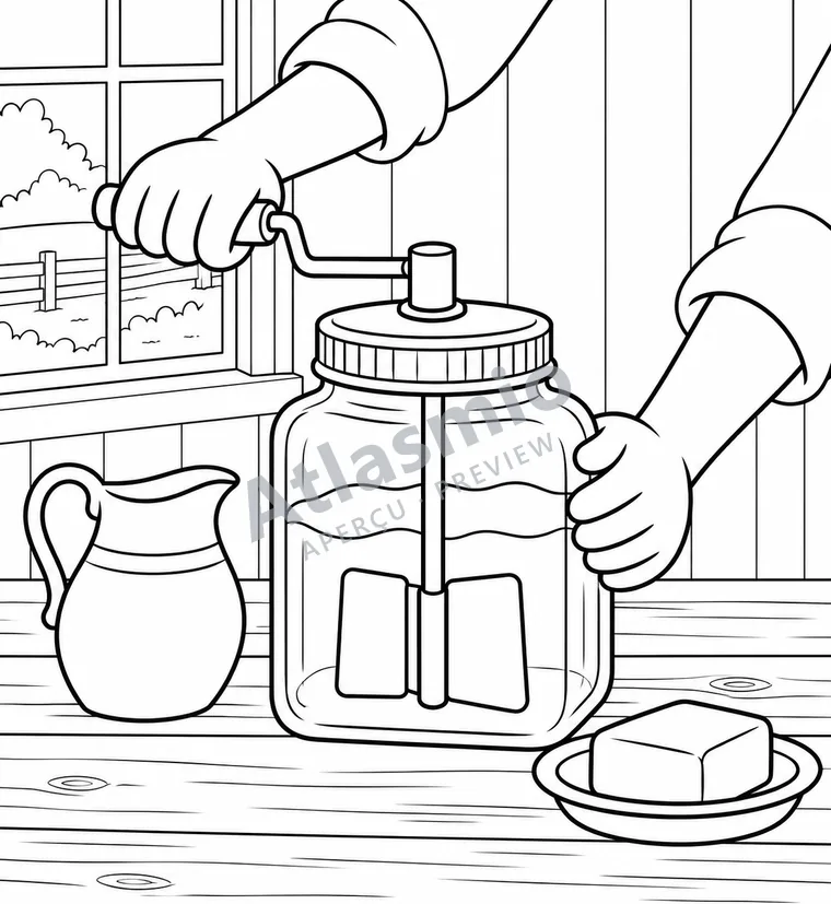Colouring illustration: Making butter