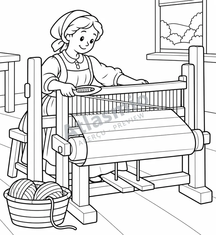 Illustration à colorier : Le métier à tisser
