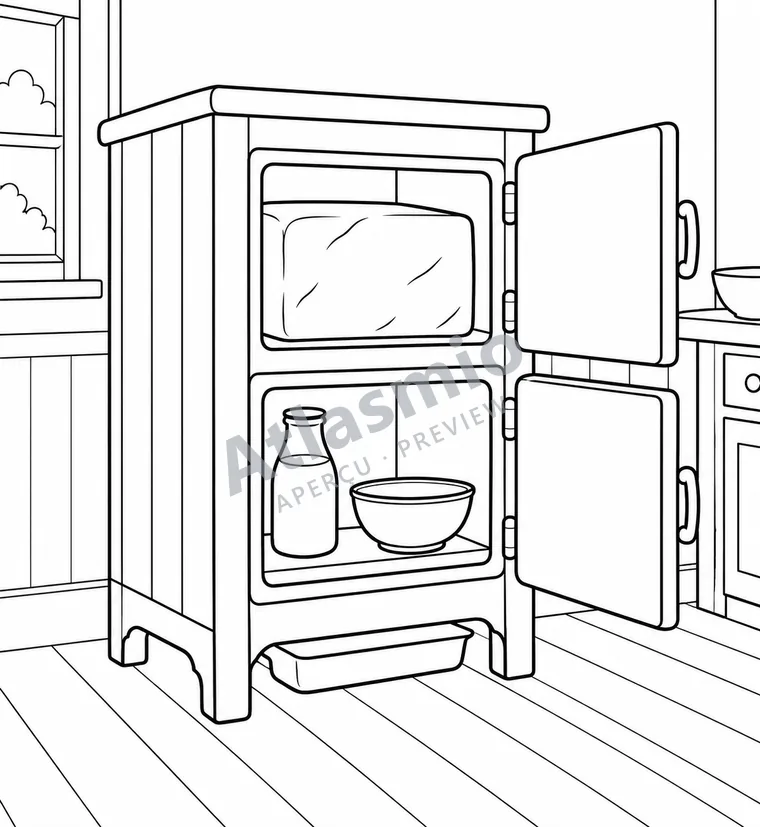 Illustration à colorier : La glacière de la cuisine