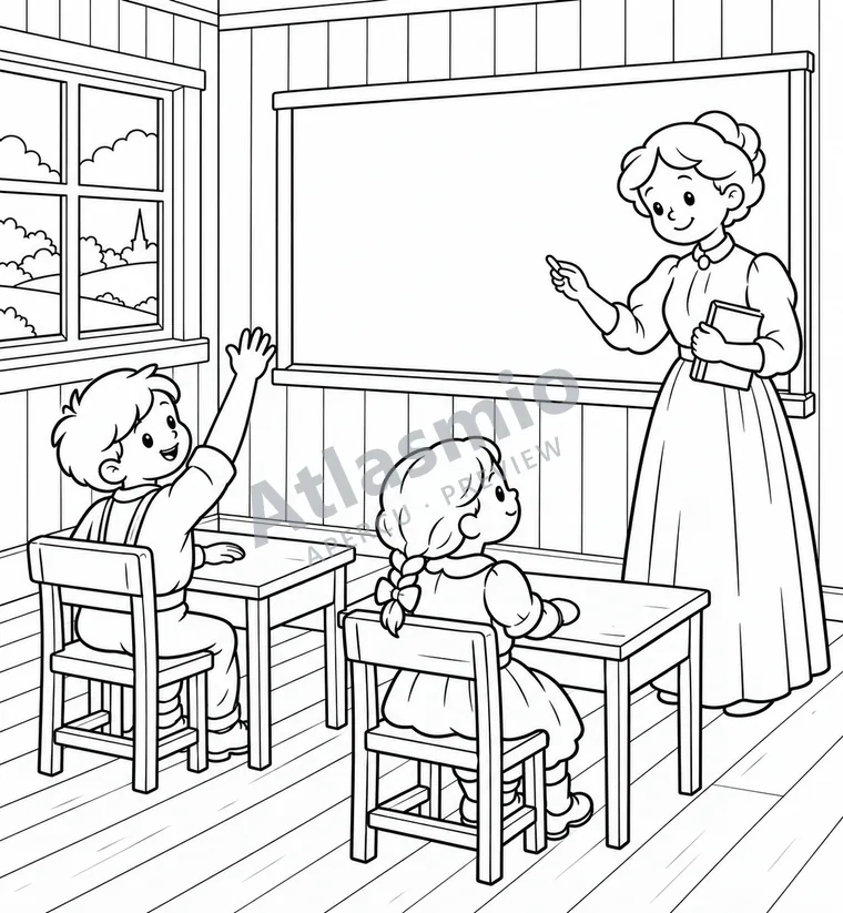 Illustration à colorier : L’école de rang