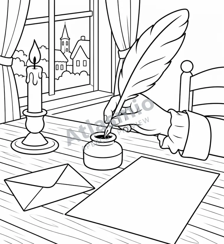 Illustration à colorier : Une plume et de l’encre