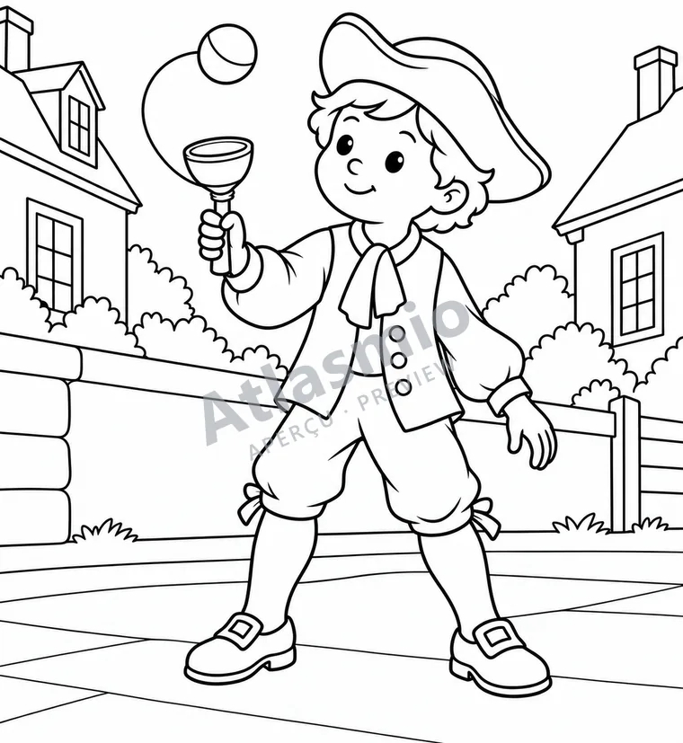 Colouring illustration: The cup-and-ball game