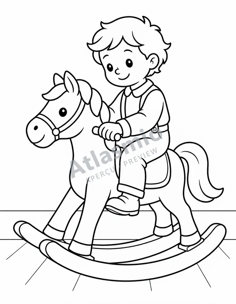 Illustration à colorier : Le cheval à bascule