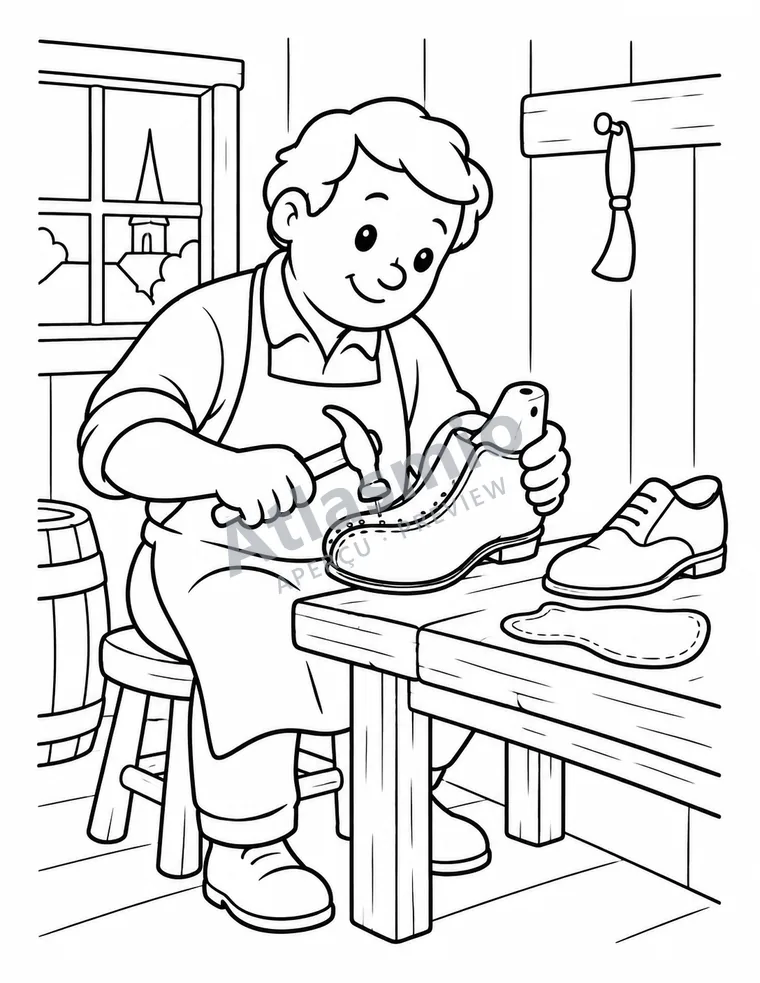 Colouring illustration: At the shoemaker's