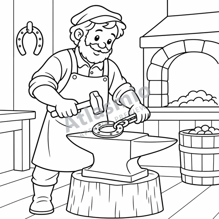 Illustration à colorier : Chez le forgeron