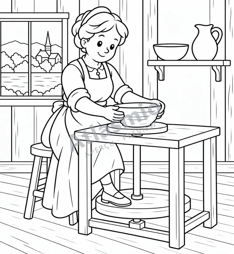 Illustration à colorier : Les mains de la potière