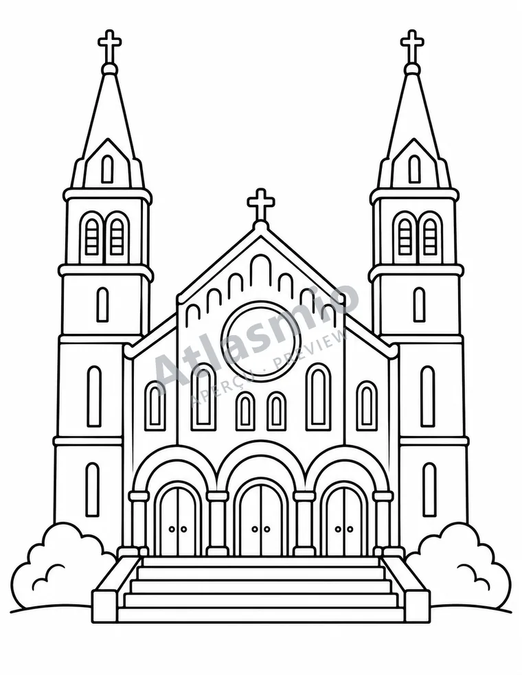 Colouring illustration: Sainte-Anne's two bell towers