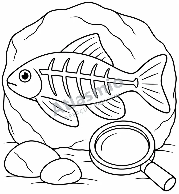 Illustration à colorier : Un poisson devenu fossile