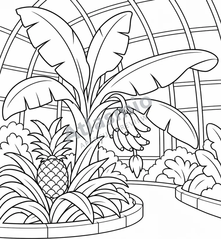 Illustration à colorier : Sous le toit de la serre