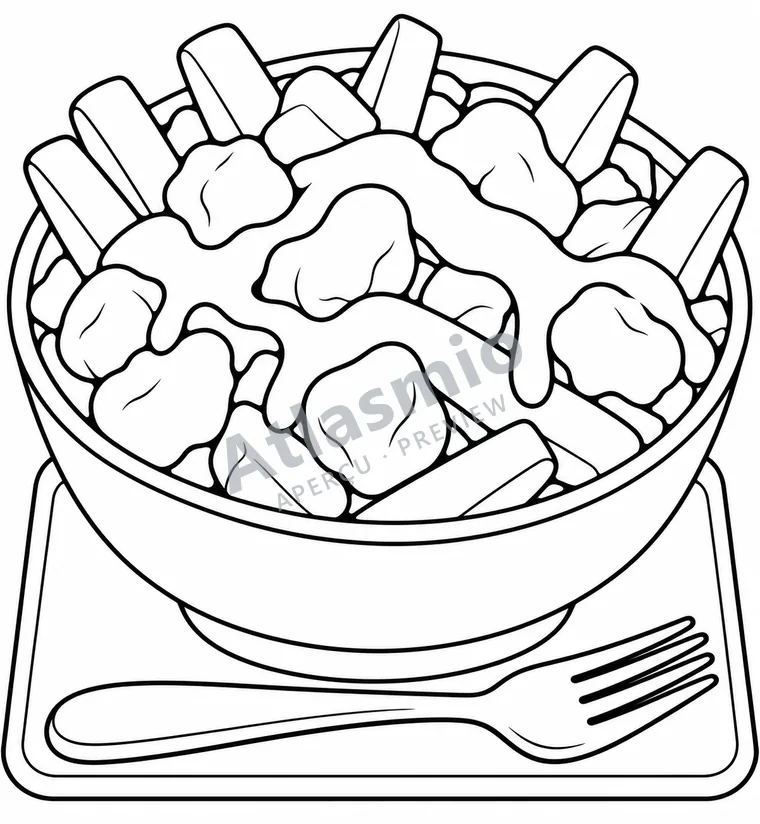 Illustration à colorier : Une poutine à partager