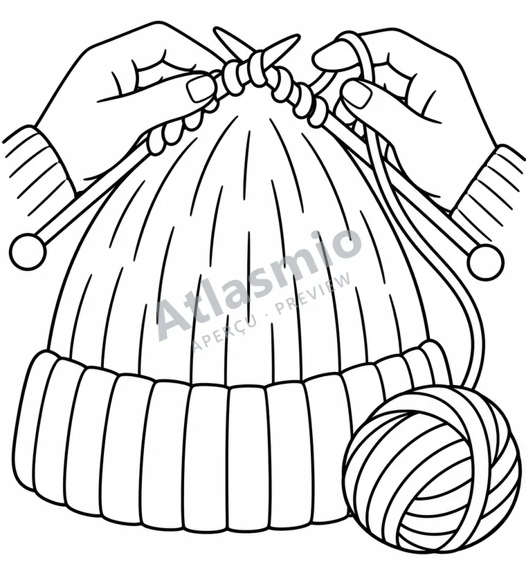Illustration à colorier : Une tuque au bout des aiguilles