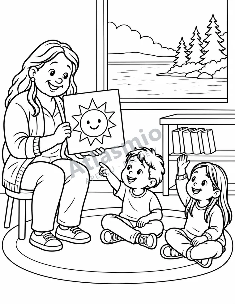 Colouring illustration: At school in Mi’kmaw