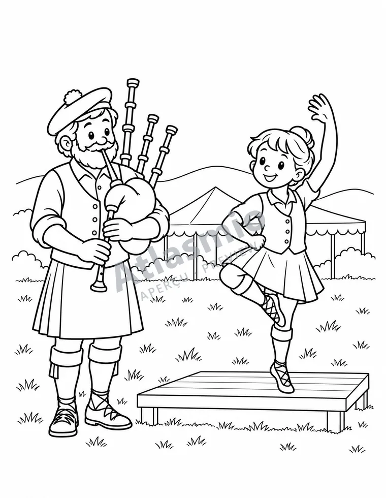 Illustration à colorier : Au son de la cornemuse