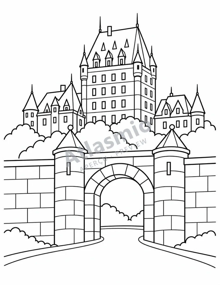 Illustration à colorier : Les remparts du Vieux-Québec