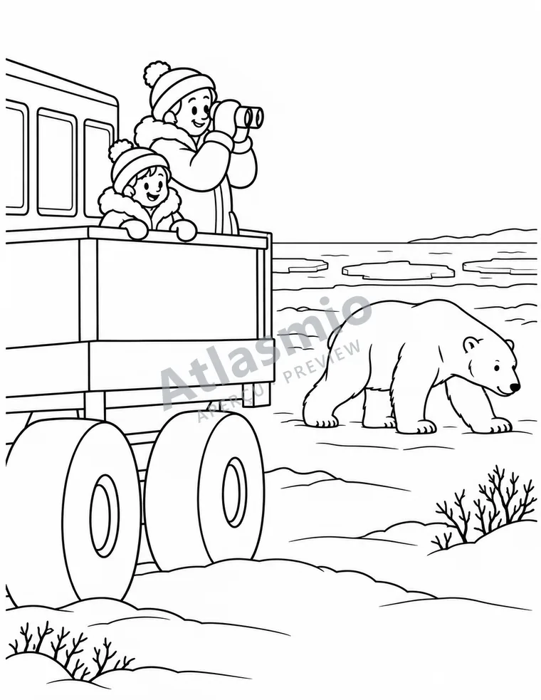 Illustration à colorier : Les ours polaires de Churchill