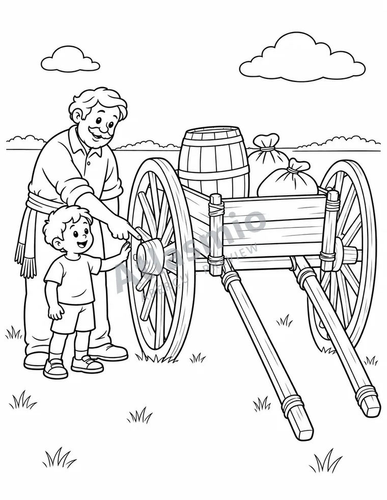 Colouring illustration: The Red River cart