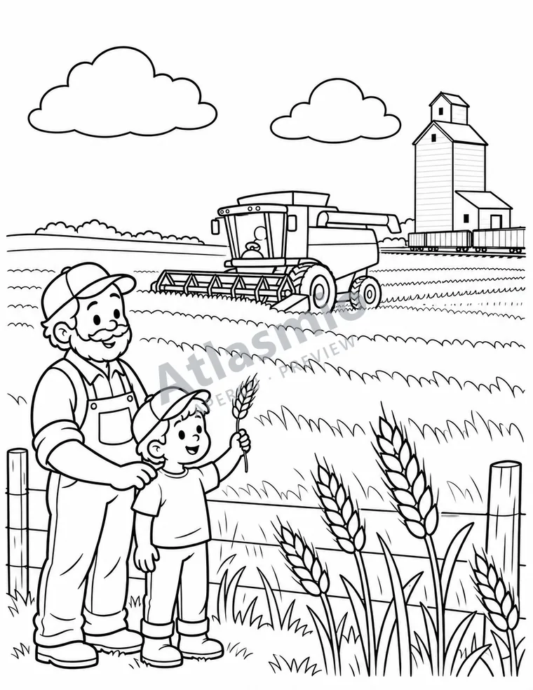 Illustration à colorier : La récolte du blé