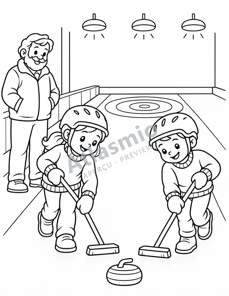 Colouring illustration: Small-town curling
