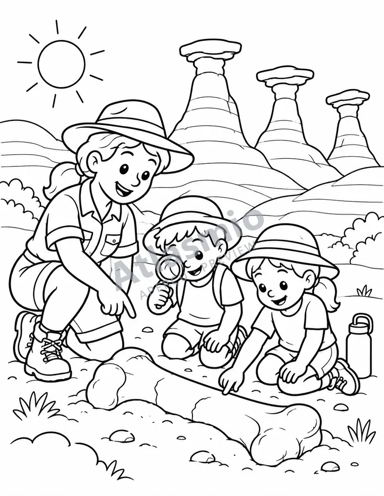 Illustration à colorier : Fossiles et cheminées de fée