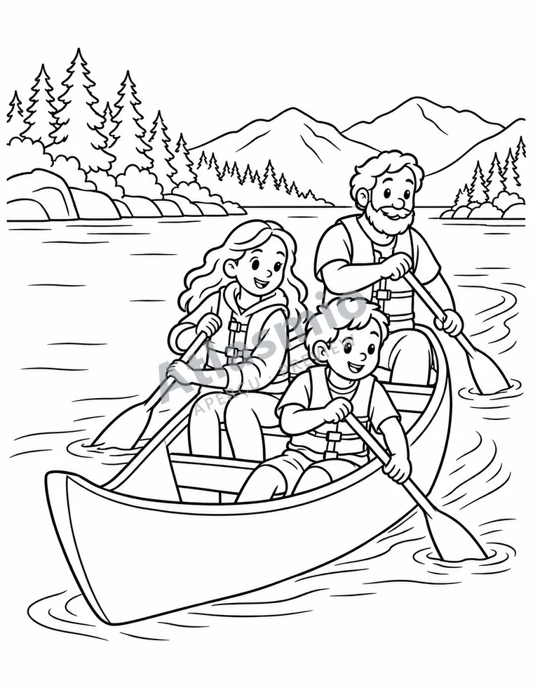 Illustration à colorier : Pagayer ensemble