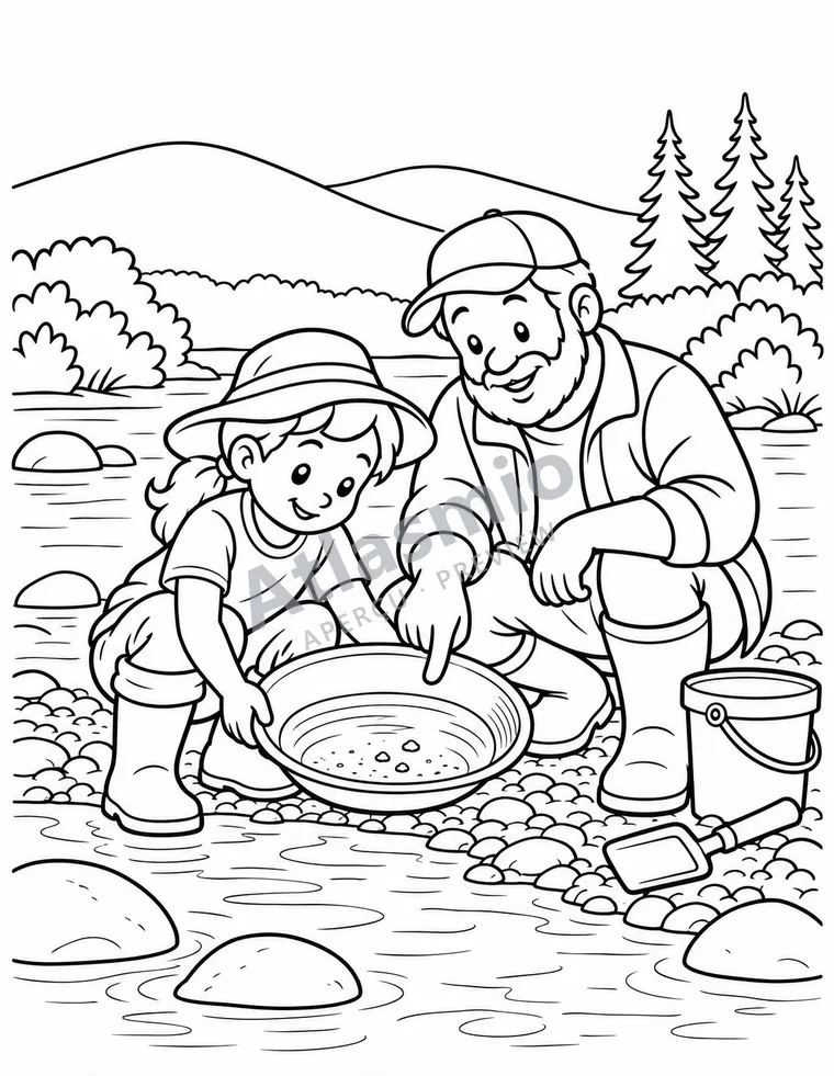 Illustration à colorier : Chercher de l’or au Klondike