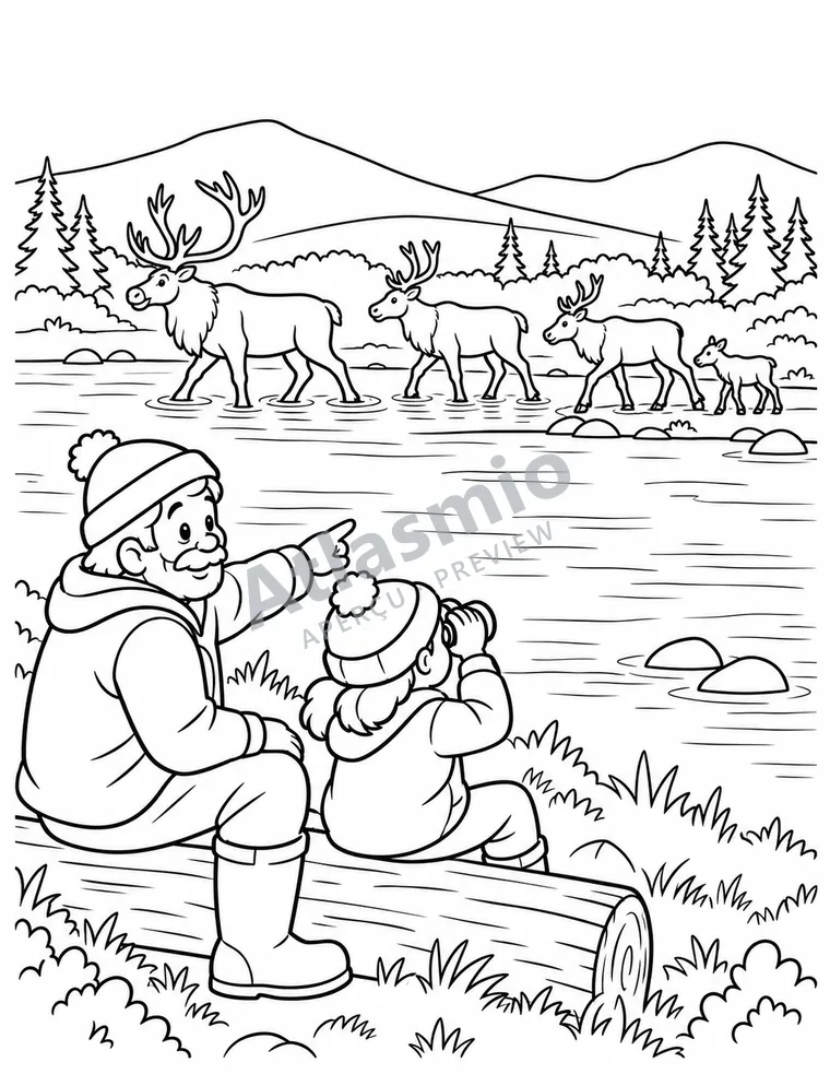 Illustration à colorier : Le grand voyage des caribous