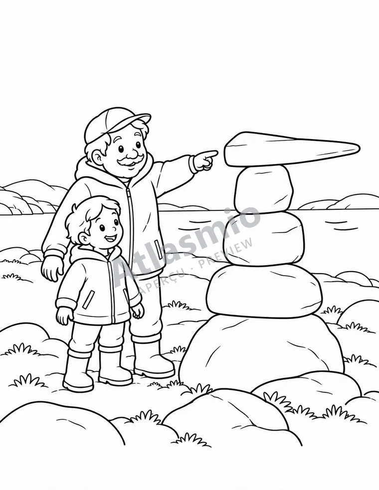 Colouring illustration: An inuksuk shows the way