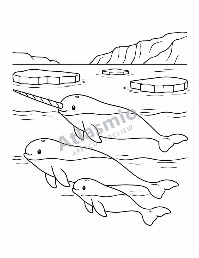 Illustration à colorier : Le narval, licorne de mer