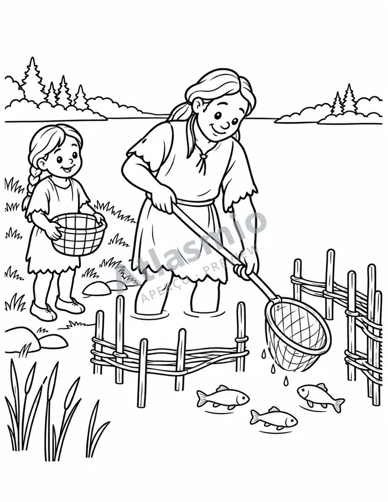 Illustration à colorier : La clôture à poissons de Mnjikaning