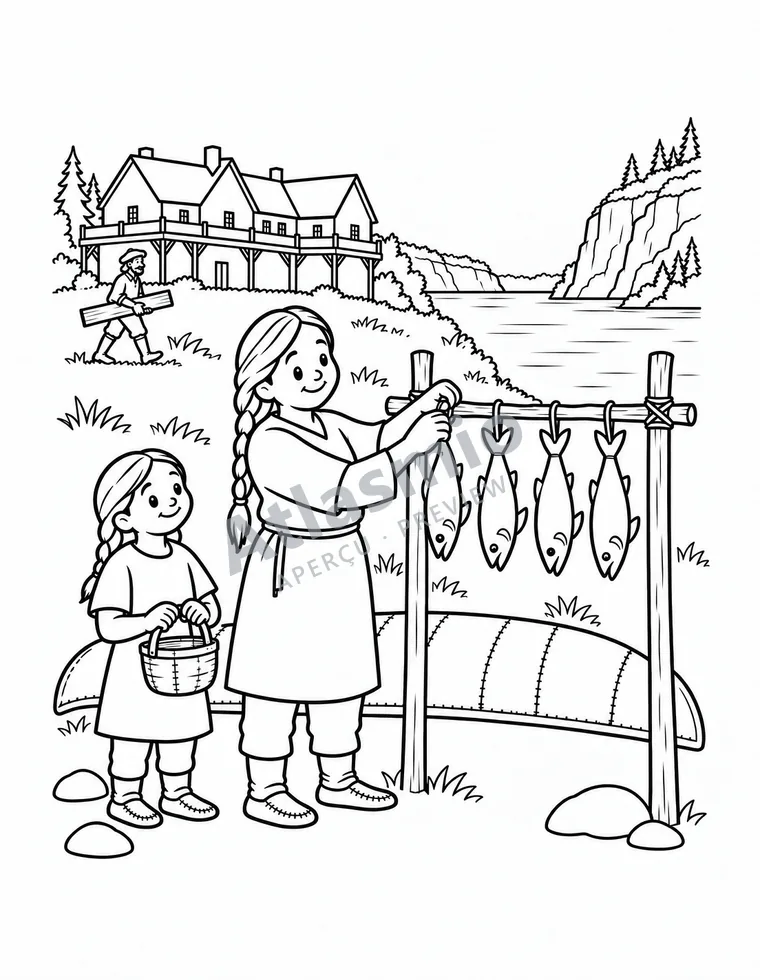 Colouring illustration: Where the river narrows