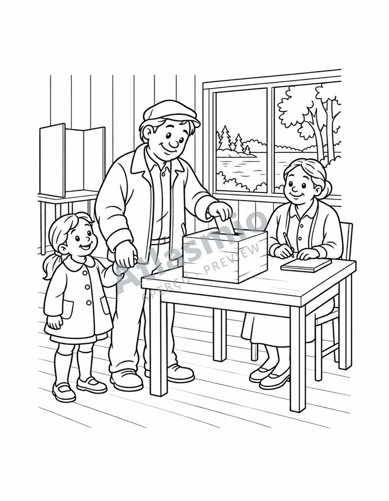 Colouring illustration: Voting for the first time