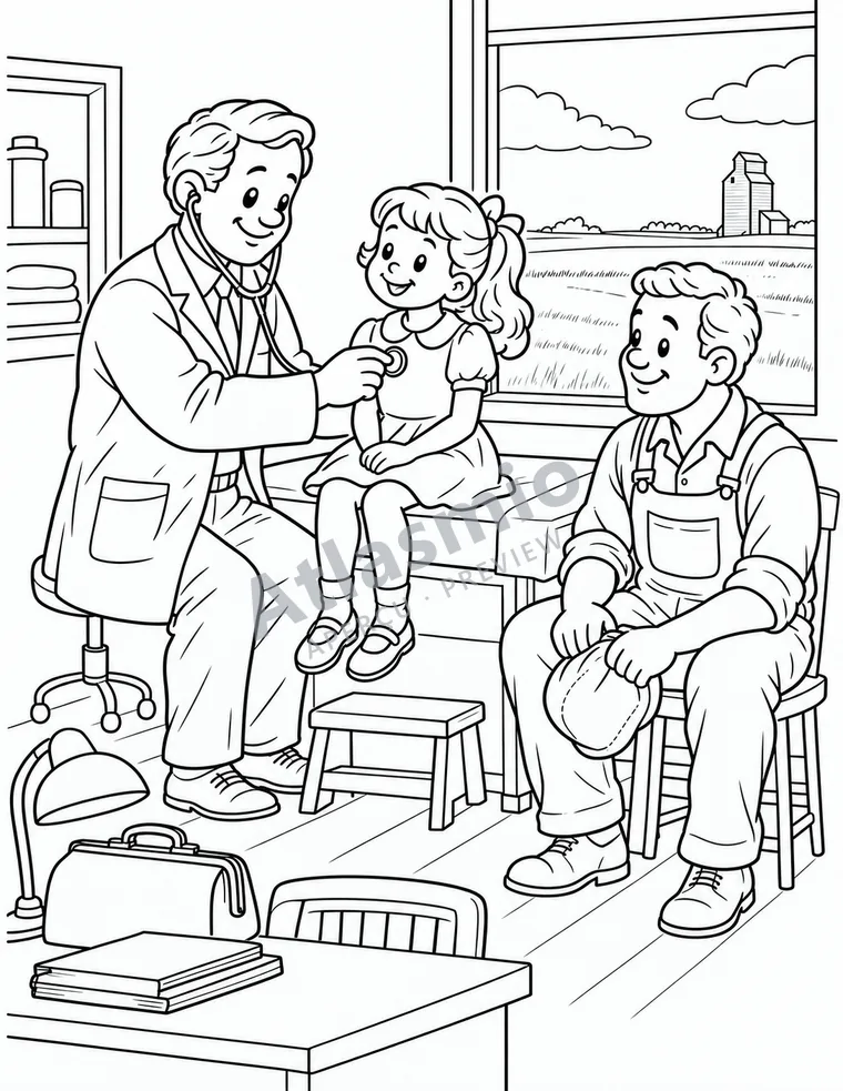 Colouring illustration: Health care for everyone