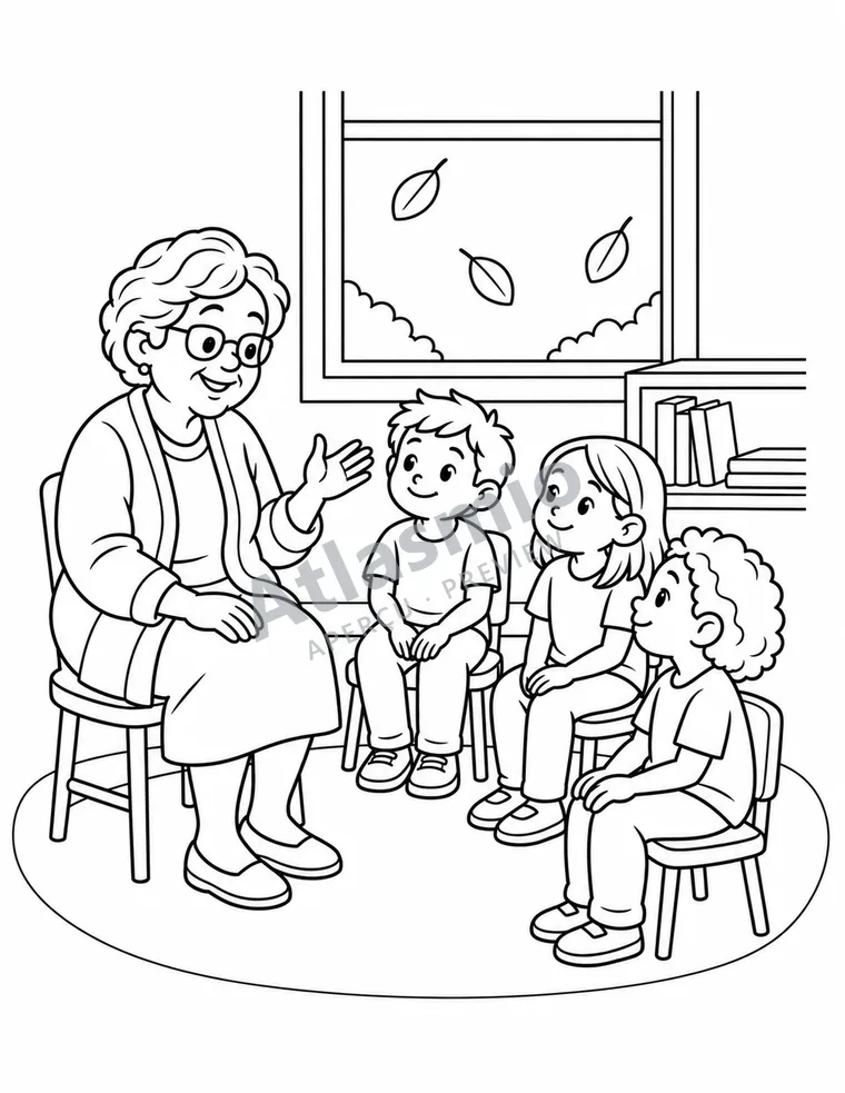 Colouring illustration: Listening and remembering